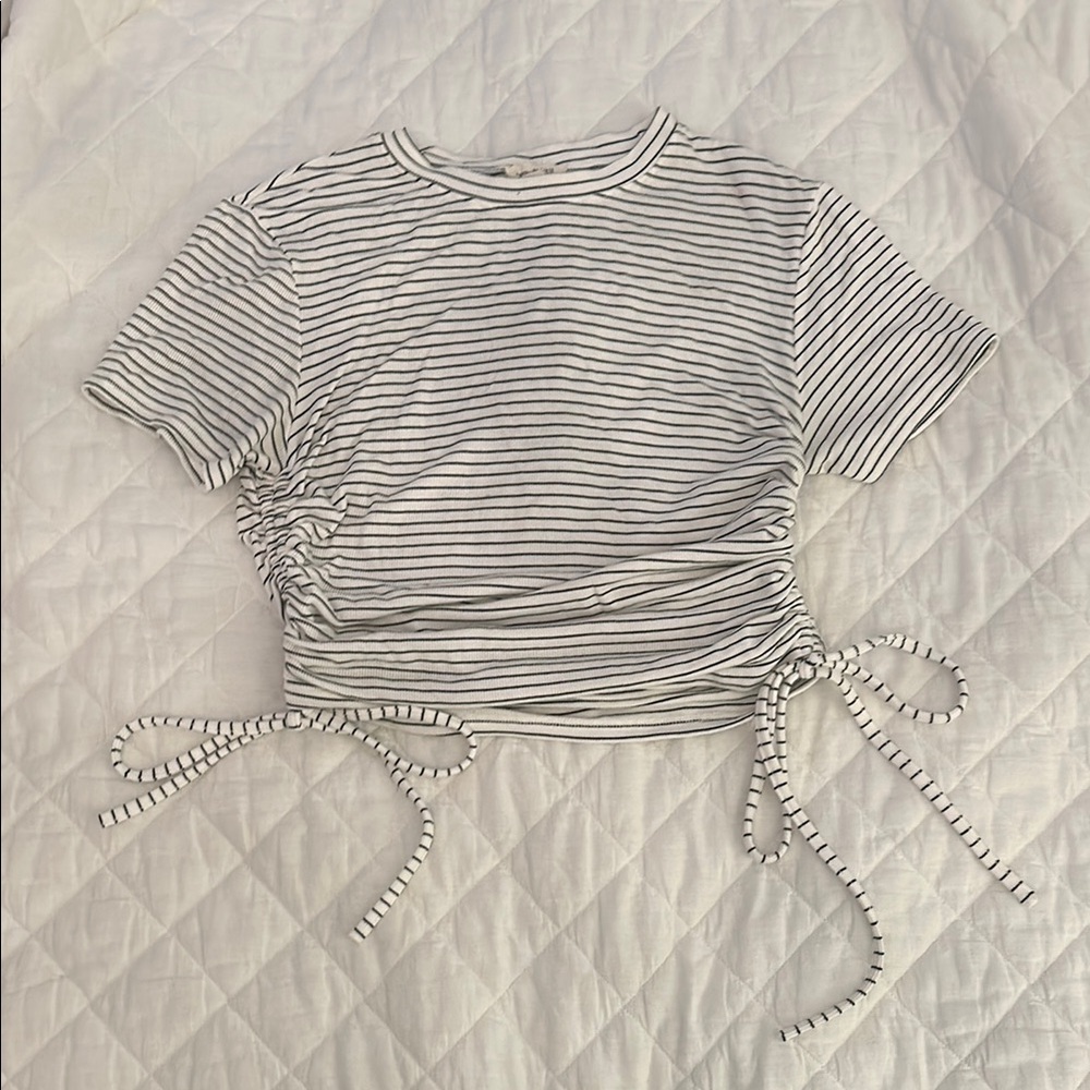 Dry Goods Adjustable Striped Ruched Tie-Front Top